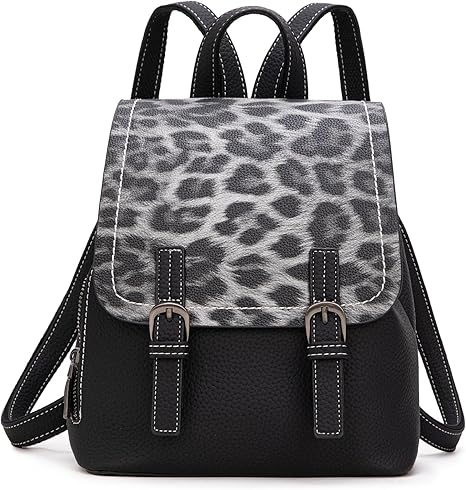 West Black Leopard Print Small Backpack Purse for Women Vegan Leather Mini Womens Backpack Cute Convertible Shoulder Bag